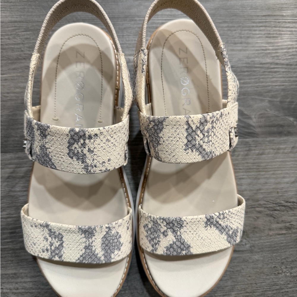 Cole Haan Zerogrand Double Band Cream and Gray Snake Print Sandals - Picture 6 of 14